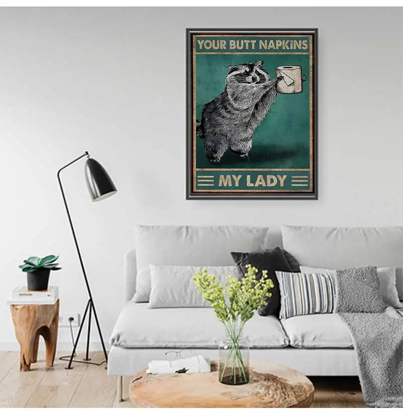 Funny Raccoon Butt Napkins Canvas Poster | Bathroom Wall Art Canvas Poster Print Peaceful Pleasures Health and Wellness