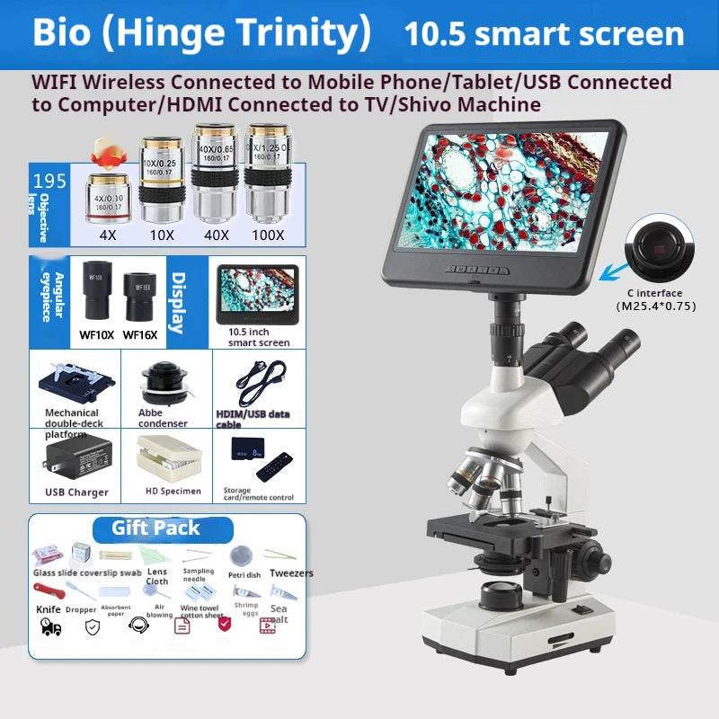 Three Eye Biological Microscope, Professional Level Optical and Electronic Laboratory, Specialized for Aquaculture Peaceful Pleasures Health and Wellness 5