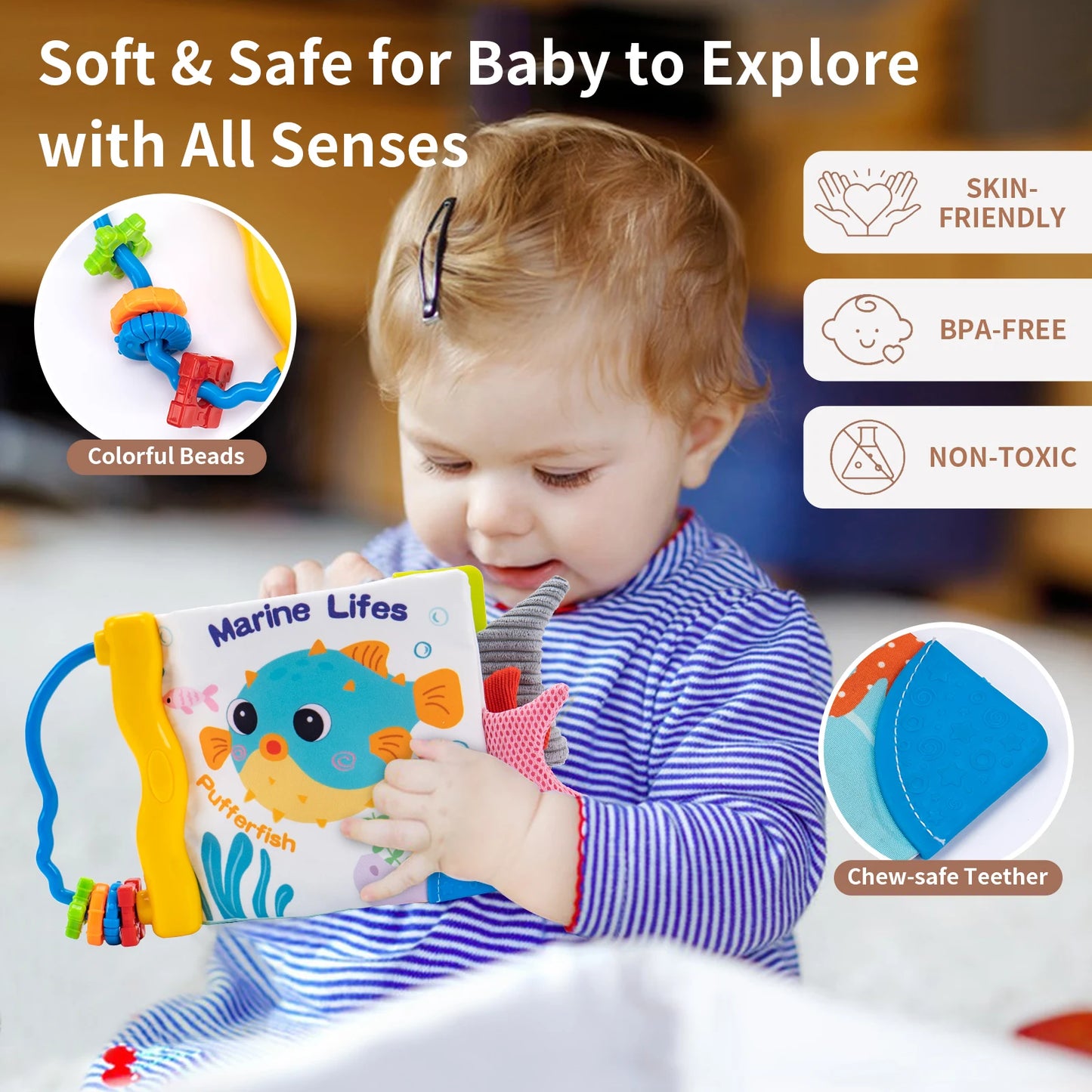 Soft Baby Cloth Book 3D Animal Tail Newborn Montessori Education Toy