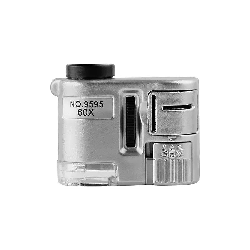 60X Handheld Magnifying Glass MiniPocket UV Magnifier Portable jewelerMicroscope Loupe With LED Light Peaceful Pleasures Health and Wellness Silver