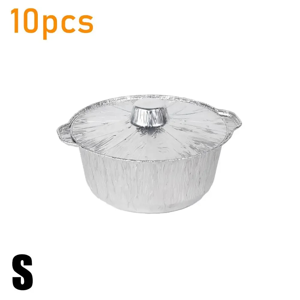 10PCS Disposable Aluminum Foil Pans With Lid Round/Square Food Storage Container BBQ Baking Pans Air Fryer Liners Kitchen Supply Peaceful Pleasures Health and Wellness 10pcs 16cm