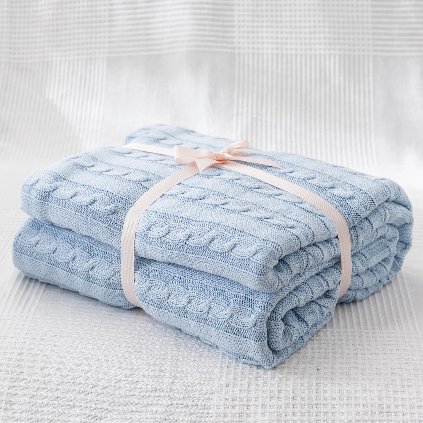 Battilo 100% Cotton Cable Knit Throw Blanket | Sofa & Bed
