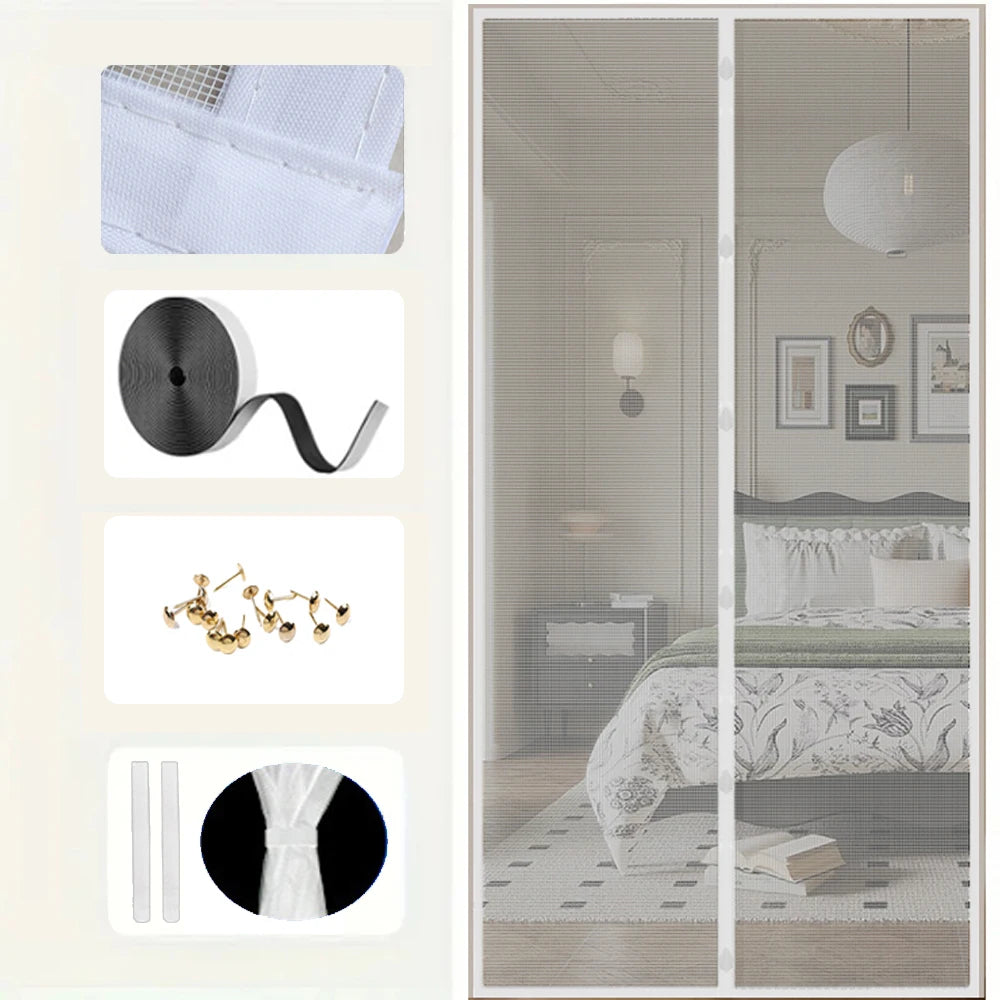 Door Mosquito Net Screen Mosquitoes Moustique Curtain For House Home Mesh Magnetic Automatic Curtains Anti Fly Insect Mosquitera Peaceful Pleasures Health and Wellness White W140cm x H220cm