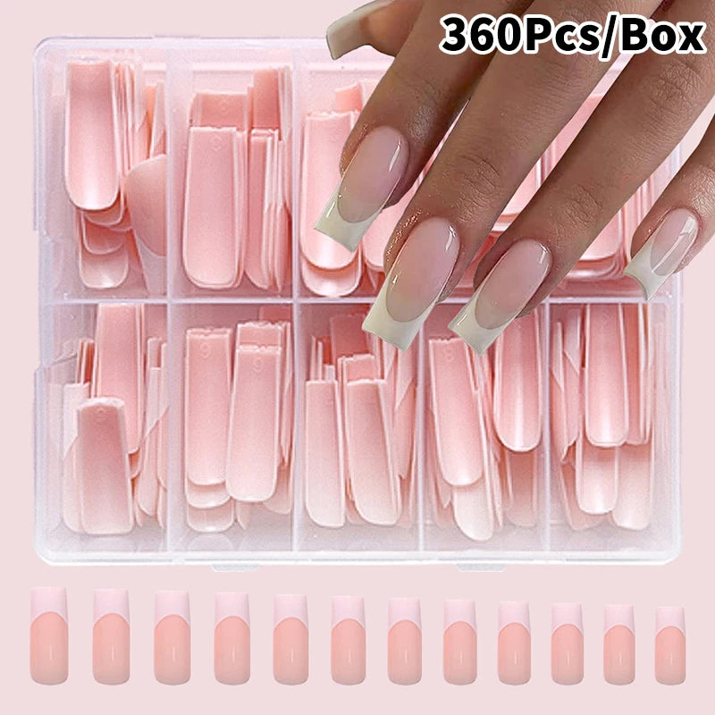 120/240/360Pcs/Box Glossy Soft Gel Pink French Nail Tips Medium Almond White Simple Press On Nails Huge Capacity False Nails Peaceful Pleasures Health and Wellness 360Pcs E