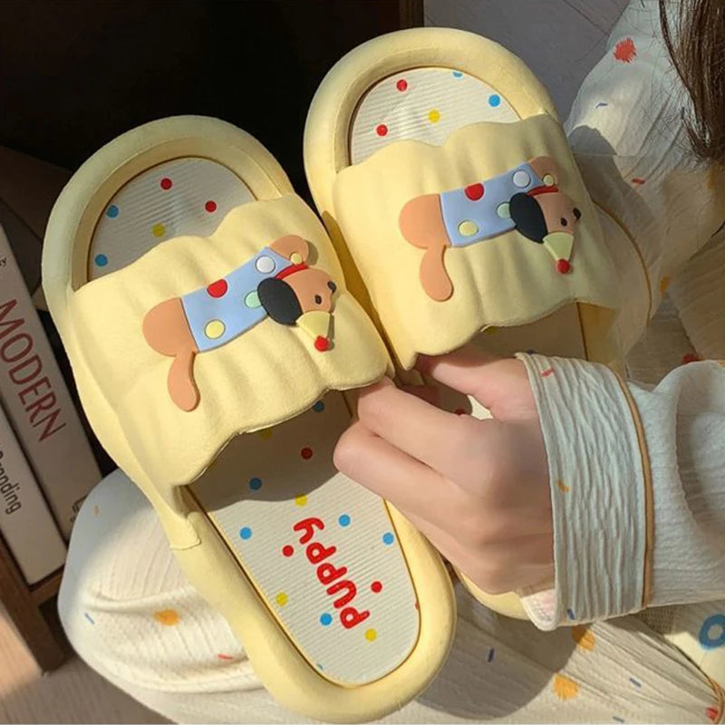 New Cute Cartoon New Summer Indoor Couple Puppy Home Cool Slippers Soft Sole Student Dormitory Slides for Women Outdoor Wearable Peaceful Pleasures Health and Wellness