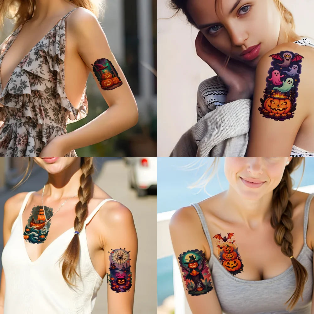 12-Pack Halloween Temporary Tattoos – Ghost, Moon & Pumpkin