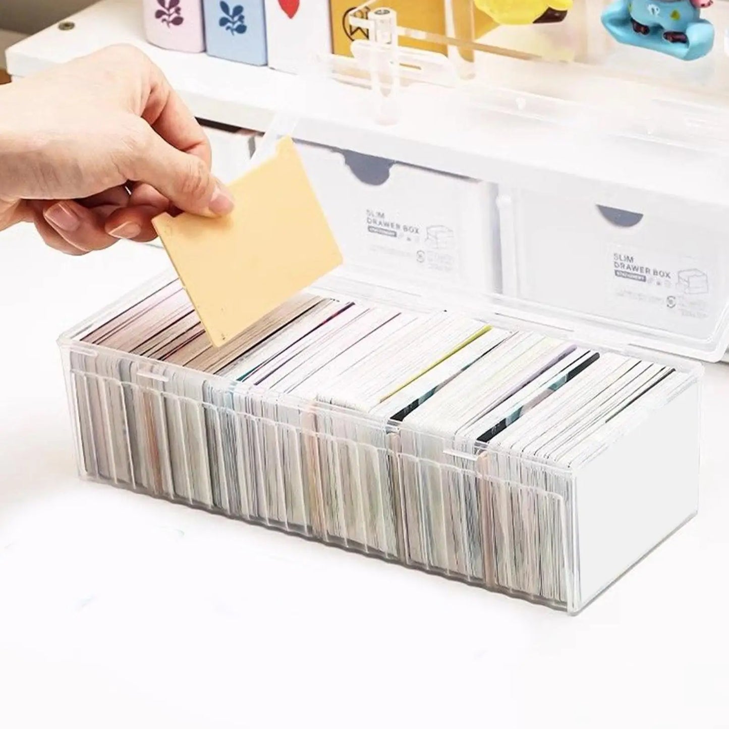 Clear Plastic Card Storage Box with Adjustable Dividers