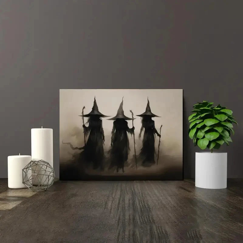 Abstract Retro Witch Halloween Canvas Wall Art Print Canvas Wall Art Peaceful Pleasures Health and Wellness