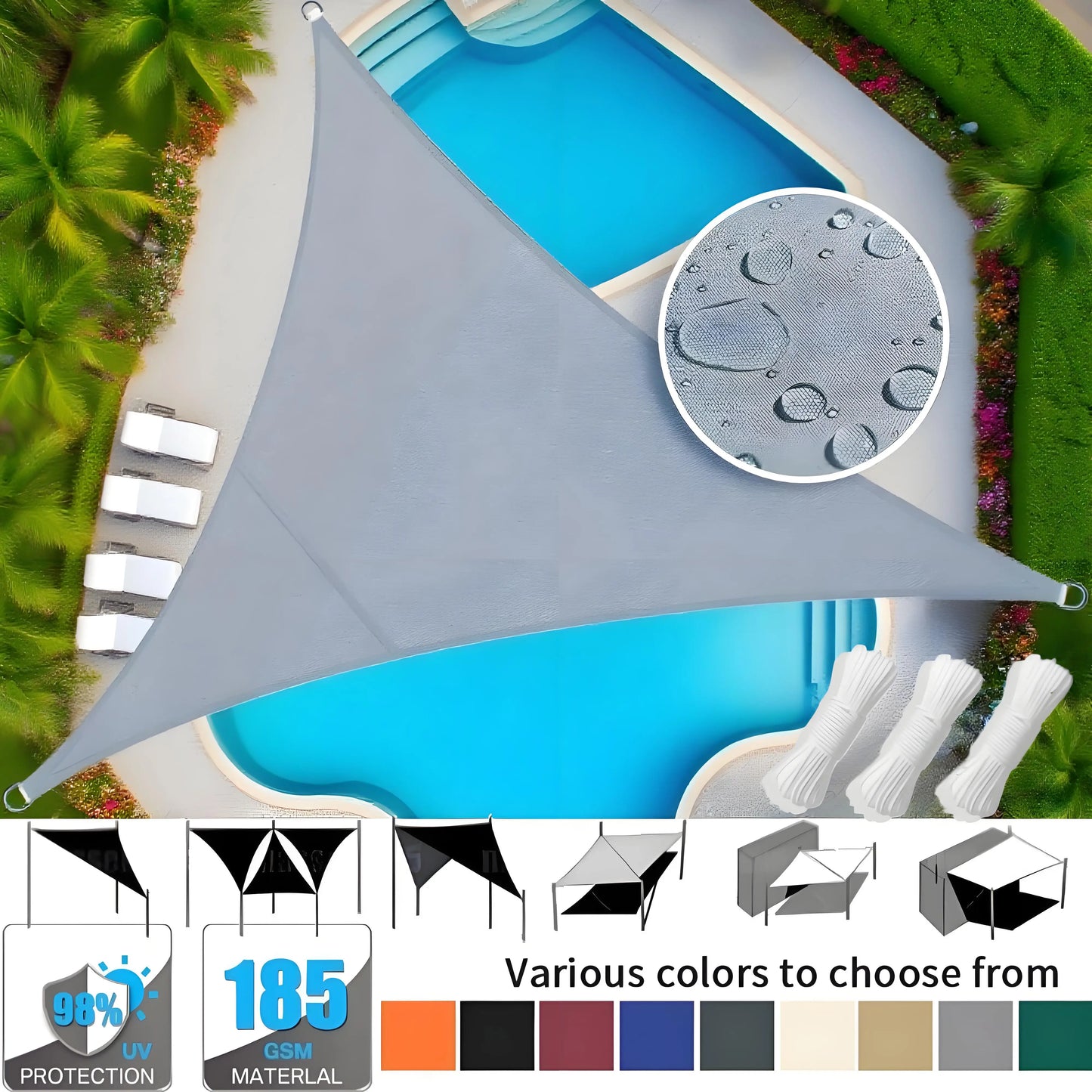 Triangle Sun Shade Sail 98% UV Block Waterproof Canopy for Patio