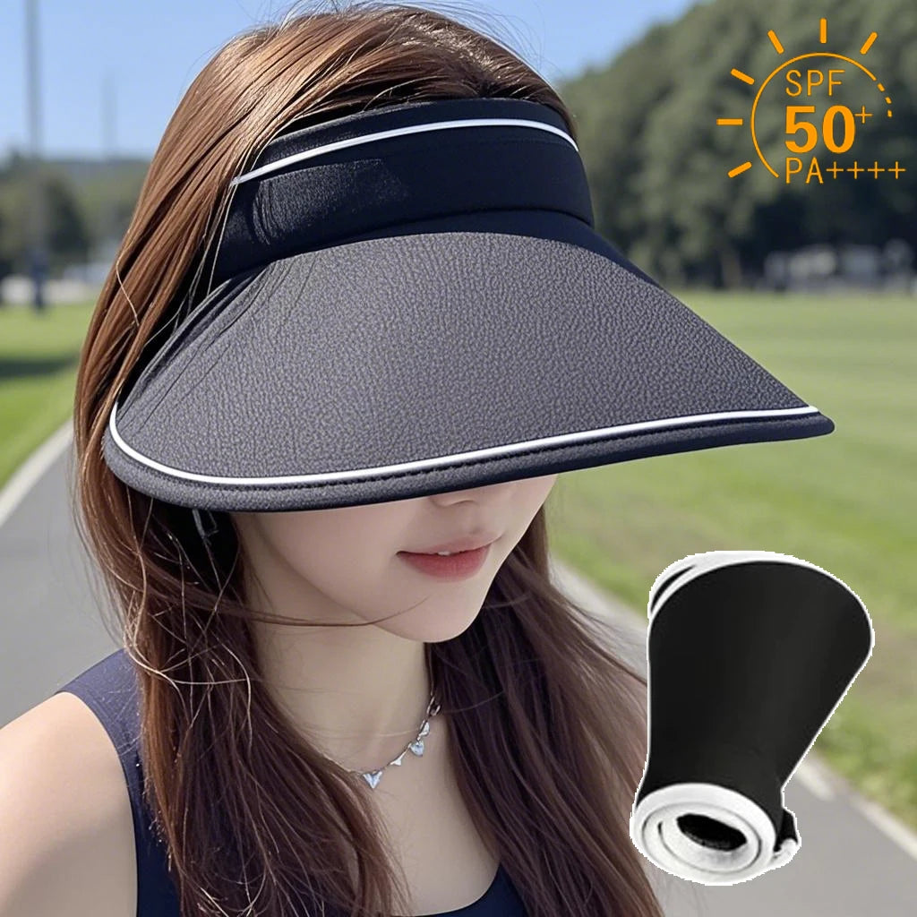 Women's Wide Brim UV Sun Visor Hat – Open Top, Foldable