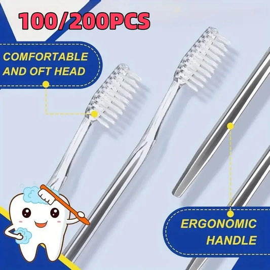 100/200Pcs Individually Packaged Disposable Travel Toothbrushes, Soft Bristles Suitable for Adults and Camping, Hotel Guest Toiletries (Silver) Peaceful Pleasures Health and Wellness