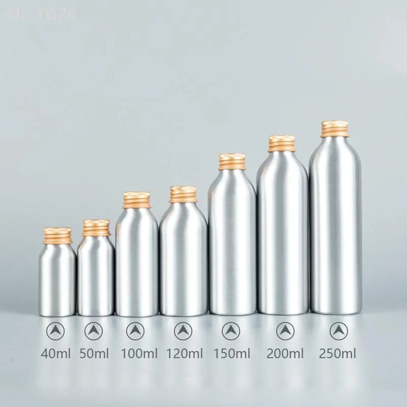 Gold Aluminum Refillable Travel Bottle 50ml–250ml Screw Cap