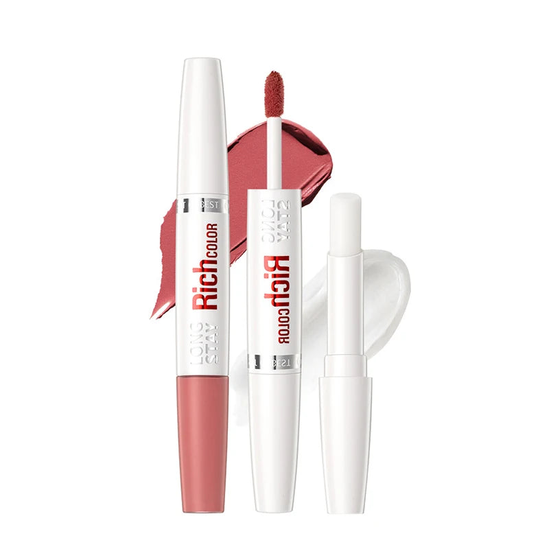 Double-ended Lip Glaze & Lip Balm Matte Misty Surface Non-stick Cup Non-fading Transparent Lip Gloss With Mirror Water Light Fee Peaceful Pleasures Health and Wellness