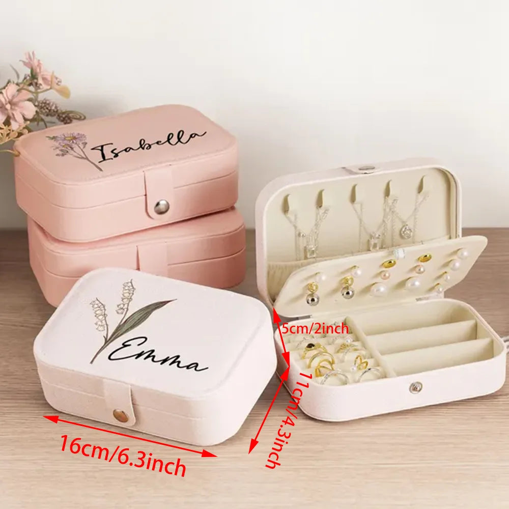 Personalized Birth Flower Travel Jewelry Box | Bridesmaid Gift