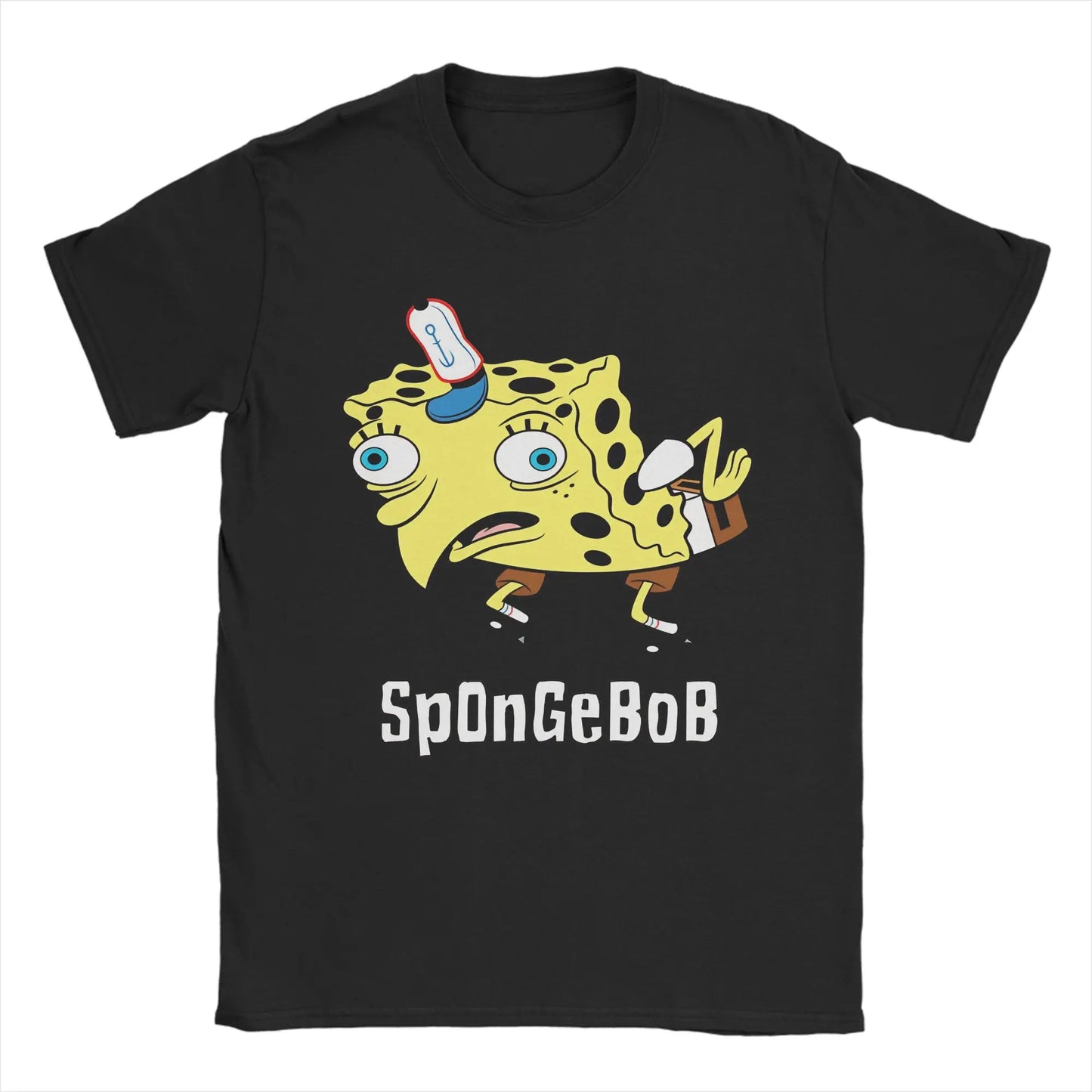 Men's T-Shirt S-Spongebobs Vintage 100% Cotton Tee Shirt Short Sleeve SpOnGeBoB Meme T Shirts Round Neck Clothes 6XL Peaceful Pleasures Health and Wellness black XXL