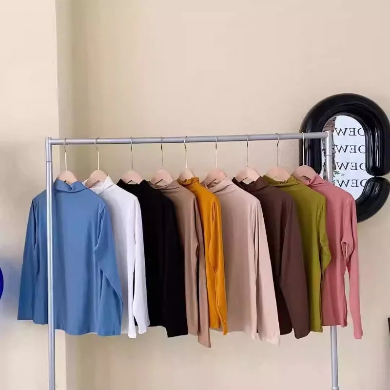 Women's Mock Turtleneck Long Sleeve Slim Top | Korean Fashion