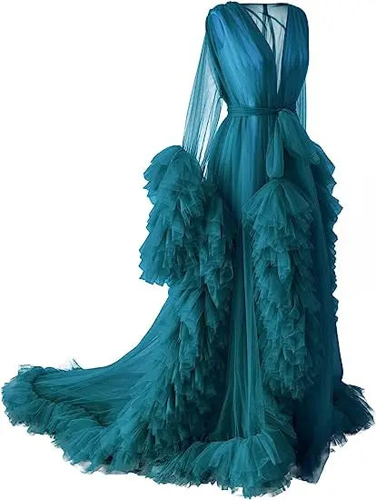 Deep V-Neck Lace Feather Maternity Gown | Photo Shoot Dress