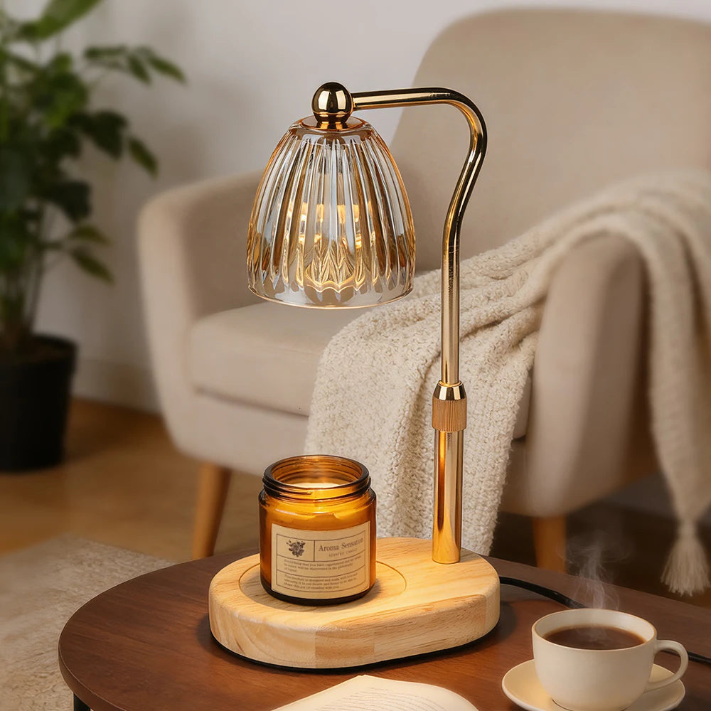 RUNTOIN Timer Candle Warmer Lamp | Striped Glass Wax Melts