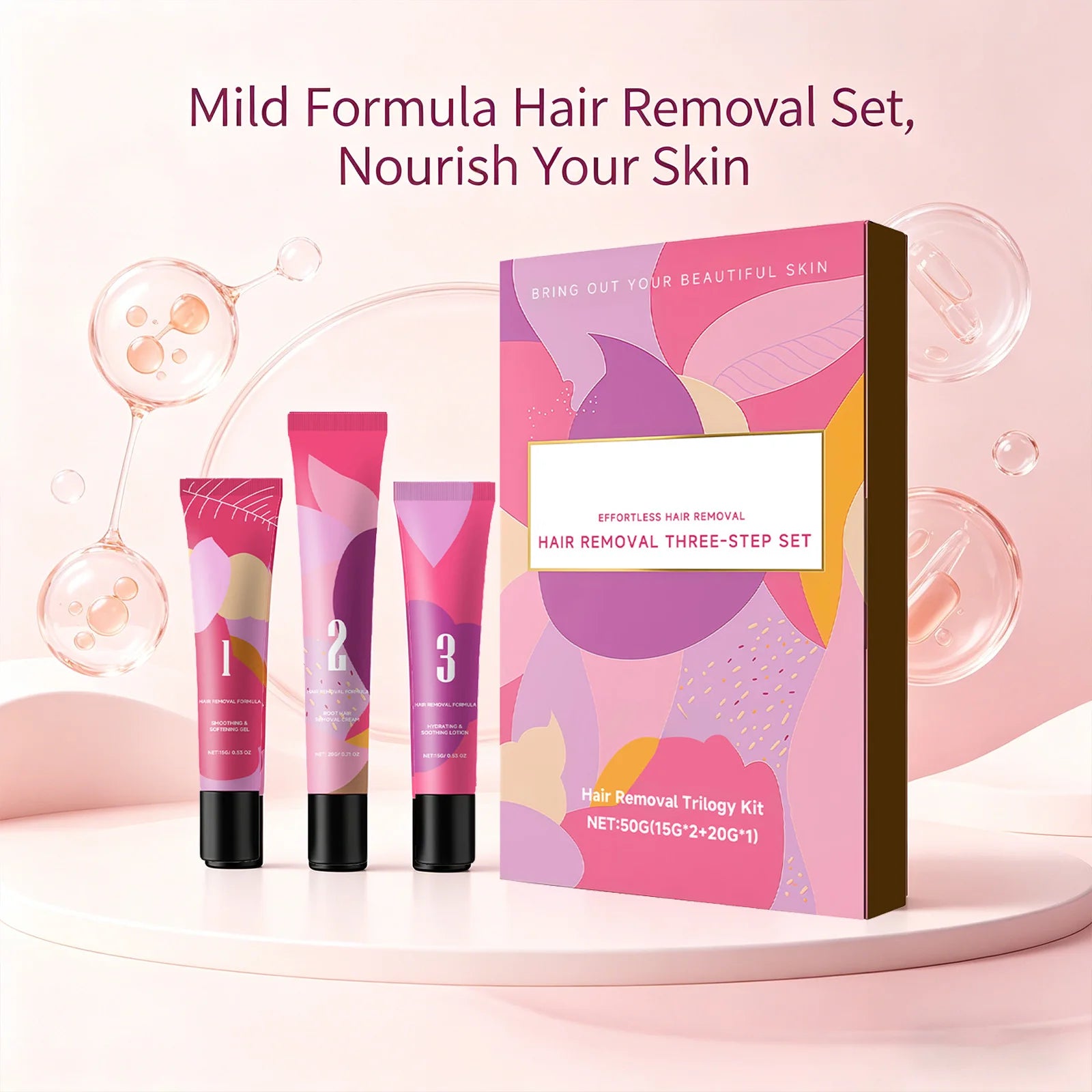 Facial Hair Removal 3-Step Kit | Sensitive Skin, 50g Hair Removal Cream Kit Peaceful Pleasures Health and Wellness