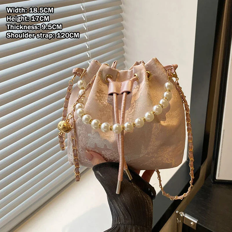 Pearl Chain Bucket Bag – Retro Chinese Style Crossbody