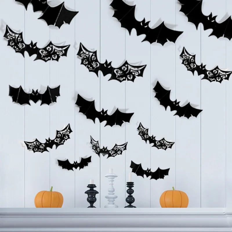 Halloween 3D Black Bat Wall Decals – Hollow Party Stickers
