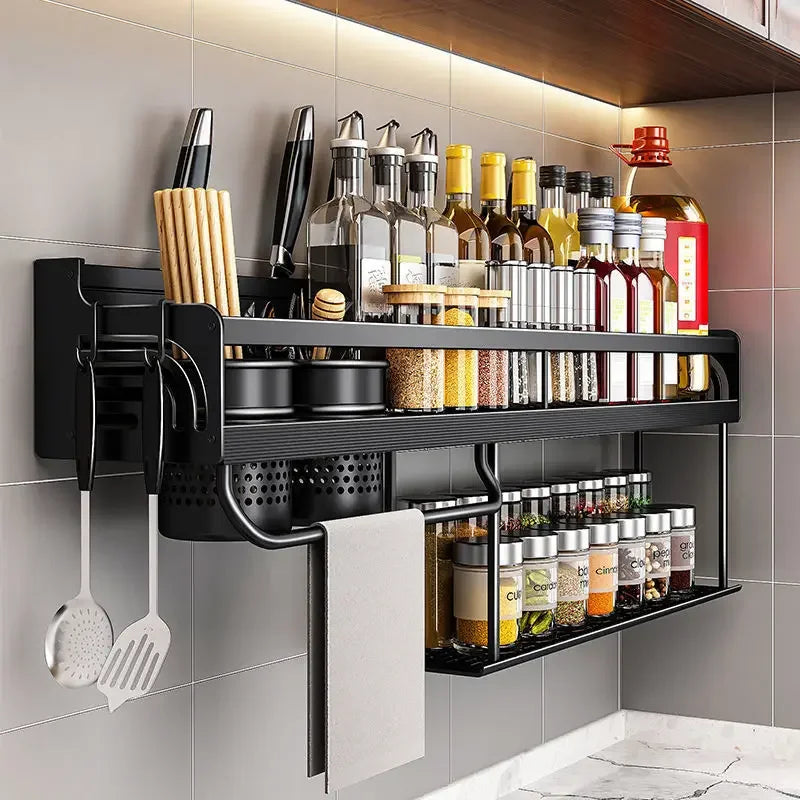 Kitchen Organizer Shelf Wall-mounted Spice Storage Rack Kitchen Knife Holder Wall Seasoning Chopstick Spoon Shovel Storage Peaceful Pleasures Health and Wellness