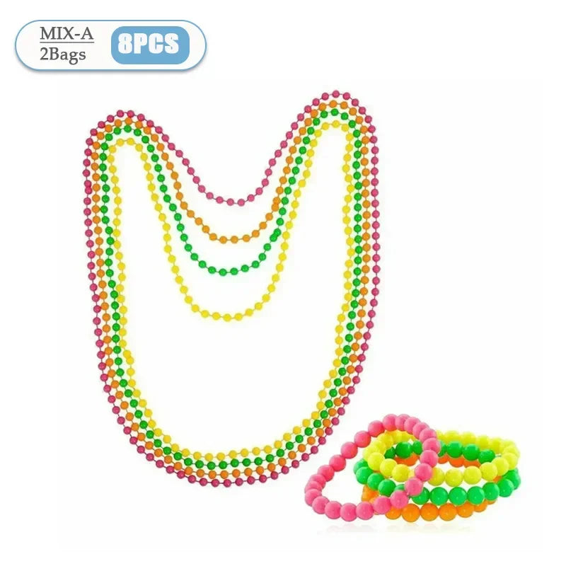 Neon Glow Bead Necklace & Bracelet Set – 4–40 PCS UV Party
