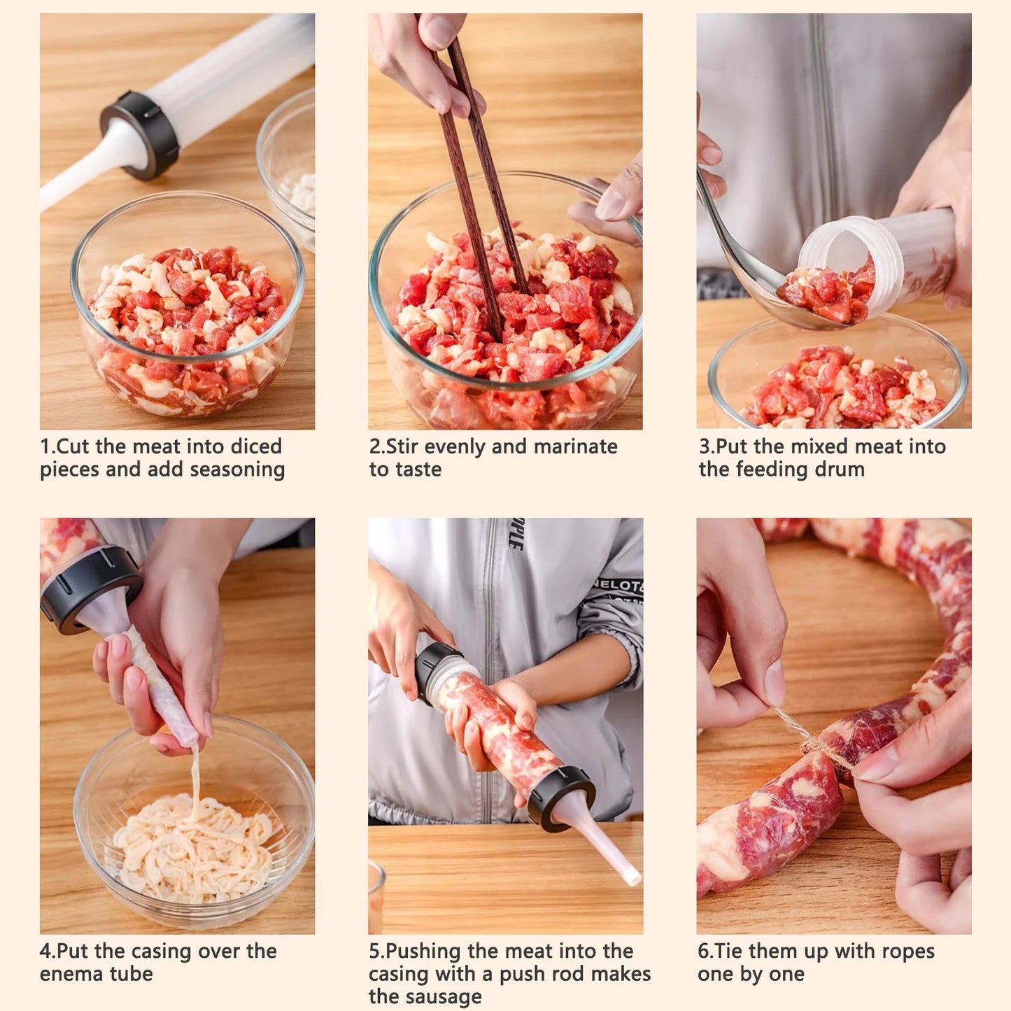 Manual Sausage Maker with 3 Filler Nozzles | Hand Push Stuffer Manual Sausage Stuffer Peaceful Pleasures Health and Wellness