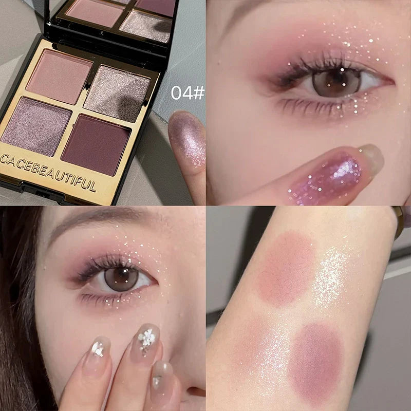 CACE 4-Color Eyeshadow Palette – Matte, Shimmer & Glitter