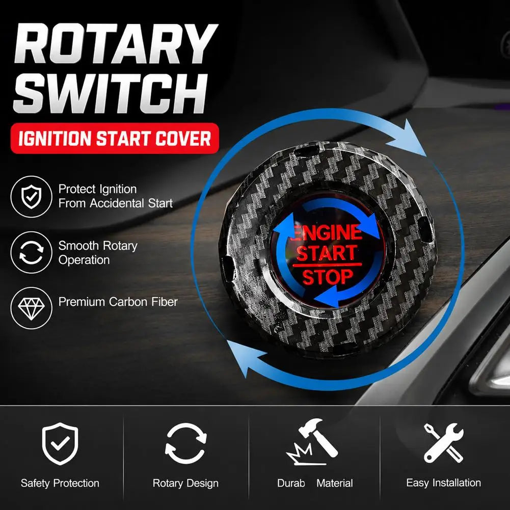Push Start Button Cover Carbon Fiber Push Start Button Ignition Protective Cover Interior Start Stop Button Cover Car Decoration Peaceful Pleasures Health and Wellness