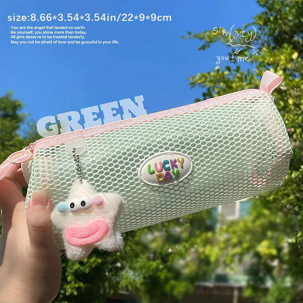 Colorful Visual Mesh Pencil Case Large Opening Capacity Student Exam
