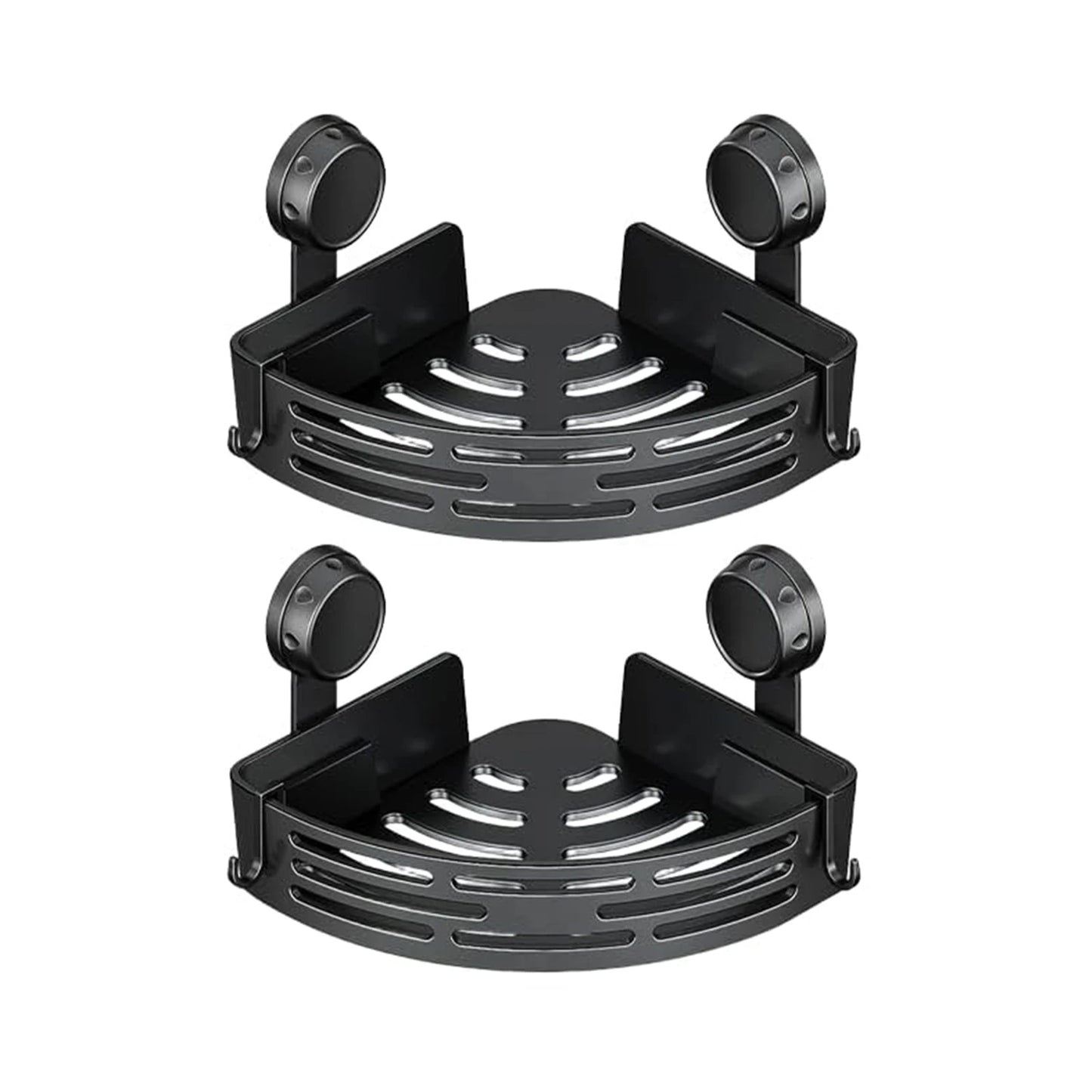 Corner Suction Cup Shower Caddy with Hooks No Drilling Removable Bathroom and Kitchen Storage Organizer for Bathrooms Storage Peaceful Pleasures Health and Wellness Black Bouble-layer