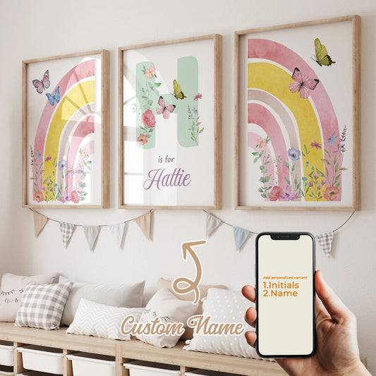 3-Piece Personalized Butterfly Rainbow Canvas Wall Art | Kids Room Canvas Wall Art Set Peaceful Pleasures Health and Wellness GA-CH449-3pcs 30x40cm Unframed