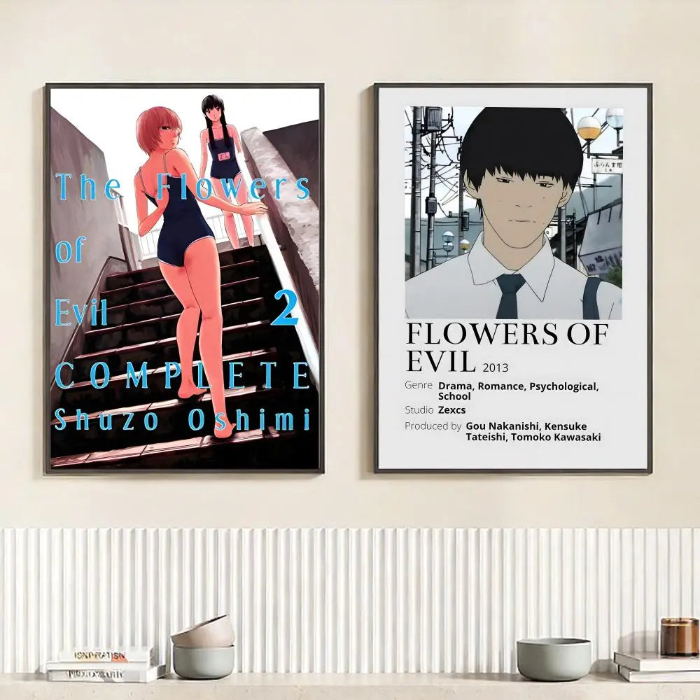 Anime T-The Flowers of Evil Poster HD Self Adhesive Waterproof Wall Art Ideal for Home Office Dorm Bedroom Great Gift Peaceful Pleasures Health and Wellness