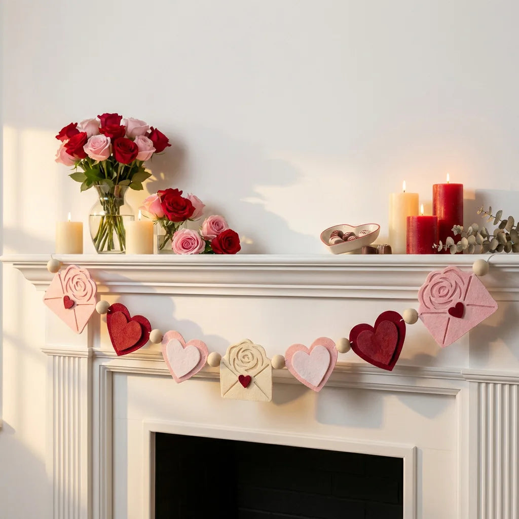 Red Pink Heart Felt Garland Banner – Valentine's Day & Wedding