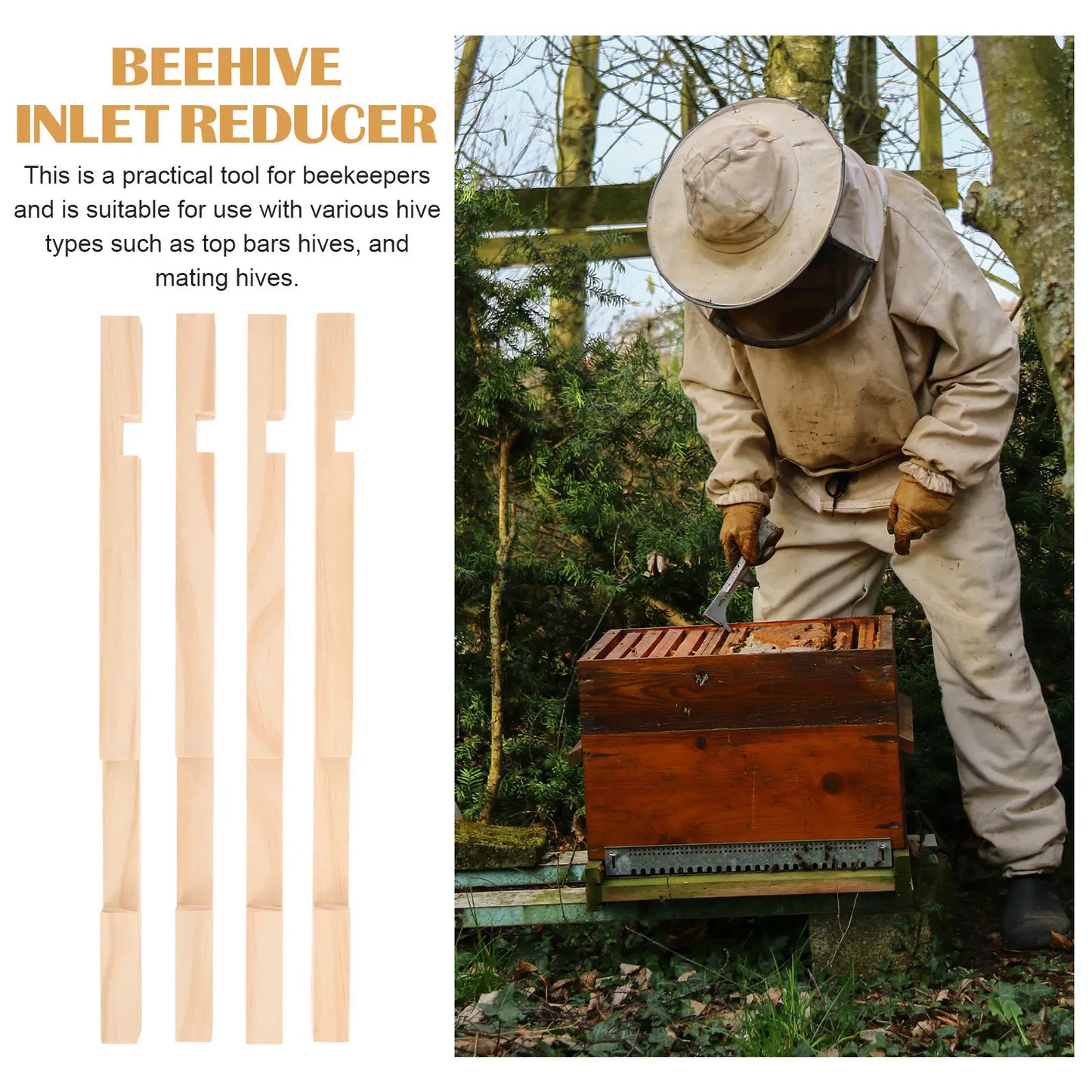 4Pcs Bee Entrance Reducer Wooden Beekeeping Tool for Honeycomb Frame Installation Bee Nest Entrance Protector Beehive Peaceful Pleasures Health and Wellness
