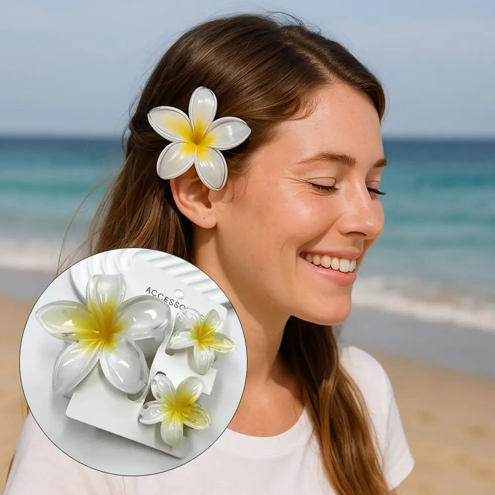 3-Pack Plumeria Flower Hair Claw Clips – Gradient Acrylic Set