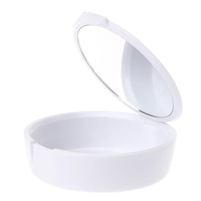 Travel Dental Retainer Case with Mirror – Magnetic Storage Box Dental Retainer Case Peaceful Pleasures Health and Wellness White