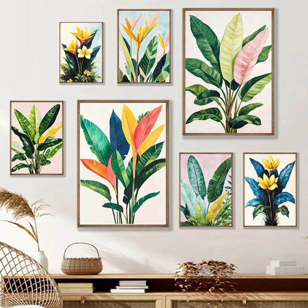 Tropical Plants Green Plants Golden Petals Aesthetic Posters Prints Modern Home Minimalist Style Decorative Art Canvas Painting Peaceful Pleasures Health and Wellness