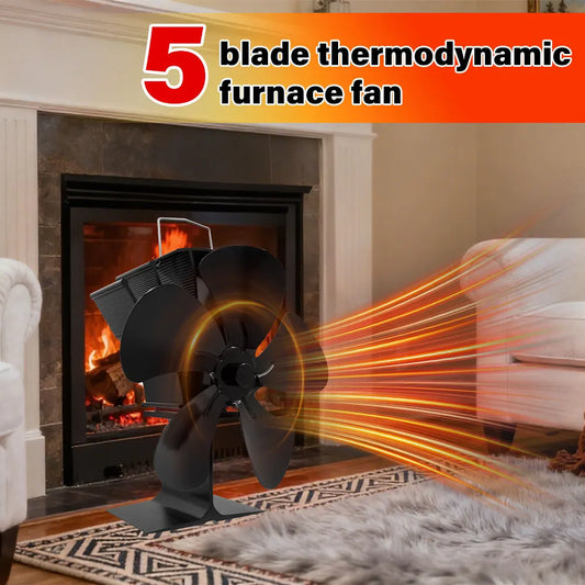 5-Blade Heat Powered Stove Fan for Wood Log Burner Fireplace Quiet Environmental Fan Heater Tool Efficient Heat Distribution Peaceful Pleasures Health and Wellness