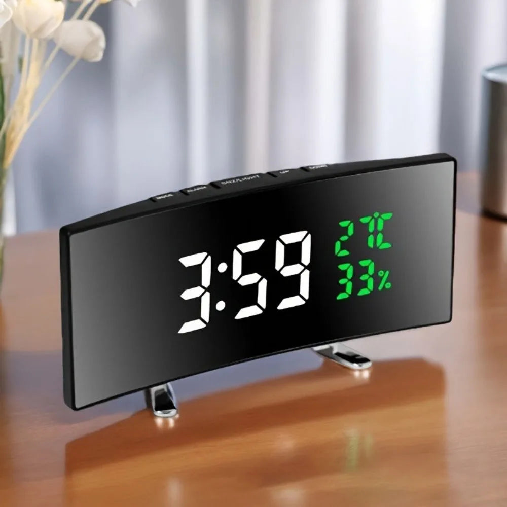 Curved LED Digital Alarm Clock | Large Screen, Dual Alarm & Dimmer