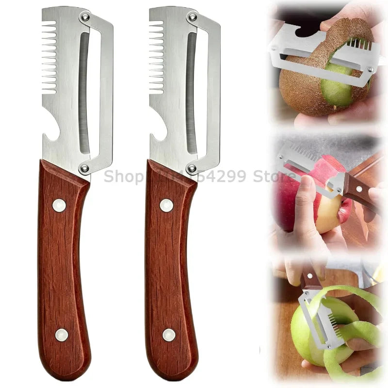 3-in-1 Vegetable Peeler & Paring Knife | Wooden Handle