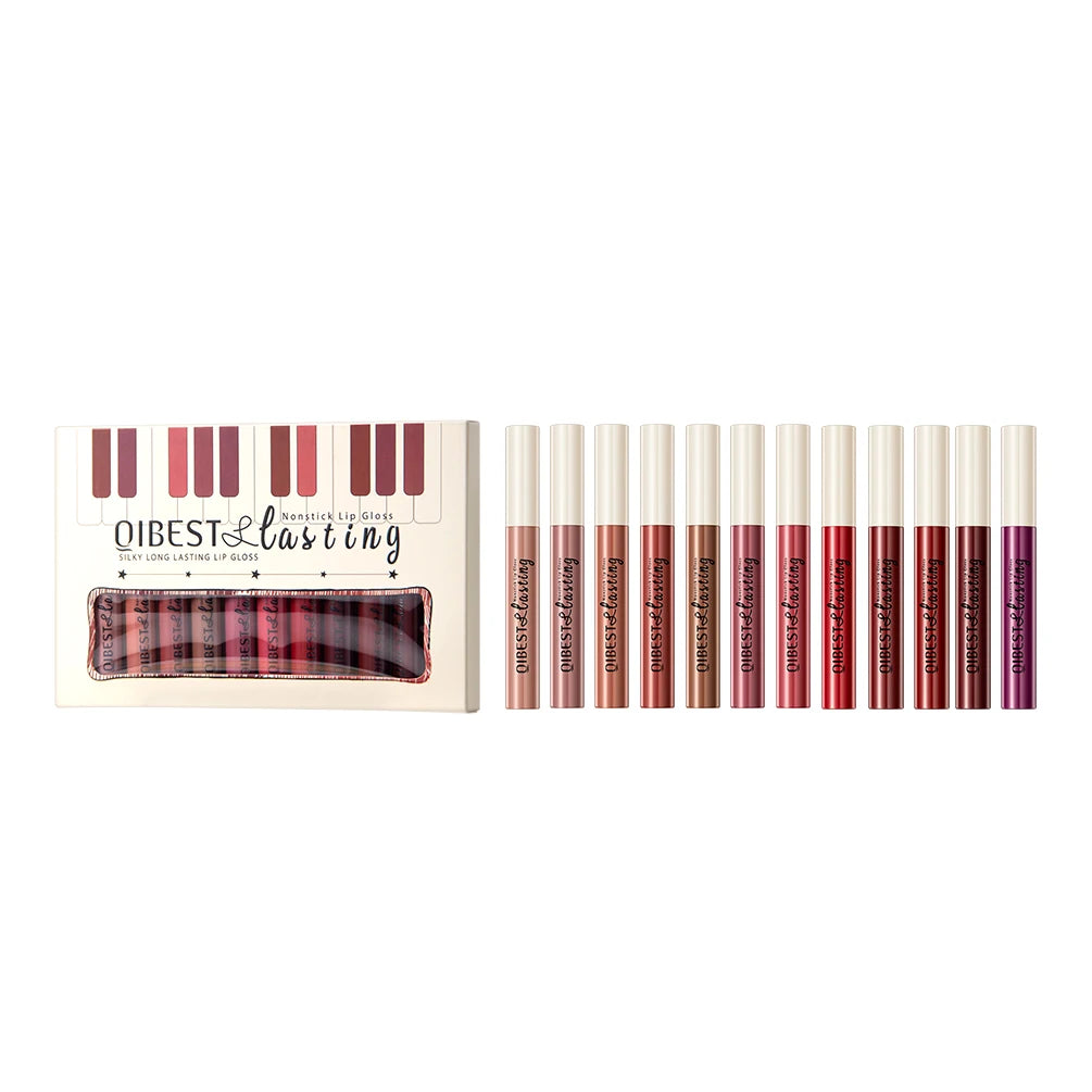 QIBEST 12pcs Matte Liquid Lipstick Set Waterproof Long Lasting Velvet Nude Red Lip Gloss Tint Makeup Cosmetic Lipsticks Lipgloss Peaceful Pleasures Health and Wellness Set A