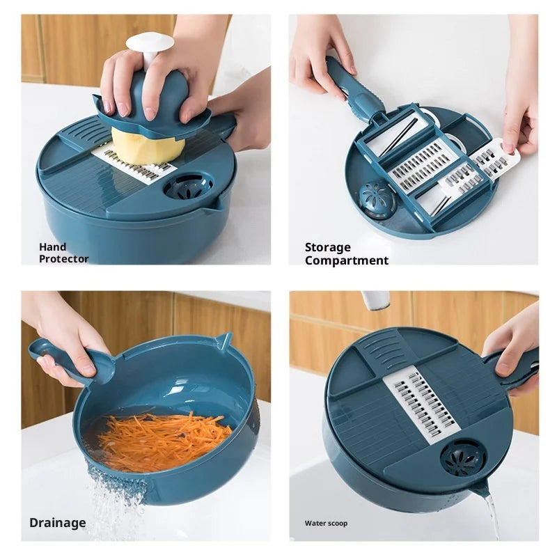Multifunctional 9-in-1 Vegetable Chopper, Carrot and Potato Manual Shredding and Slicing Machine, Radish Chopper, Kitchen Tool Peaceful Pleasures Health and Wellness