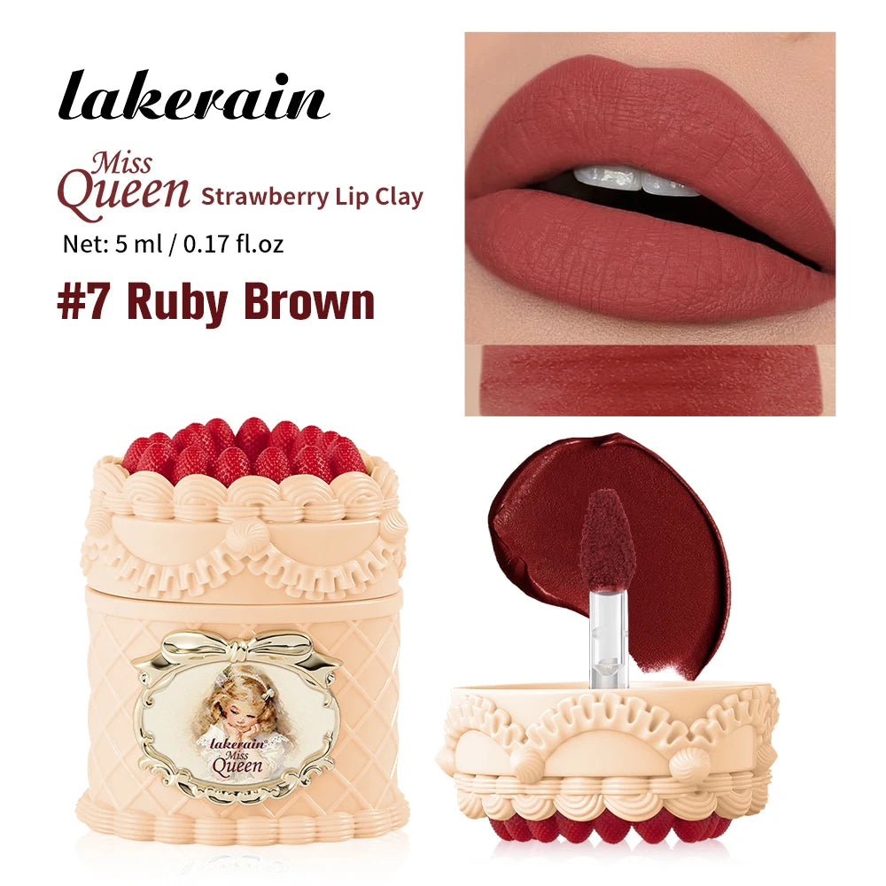 Miss Queen Strawberry Lip Clay High-coverage Matte Finish Long Lasting Color Anti-smudge Delicate Gentle Moisturizing Lipstick Peaceful Pleasures Health and Wellness Ruby Brown