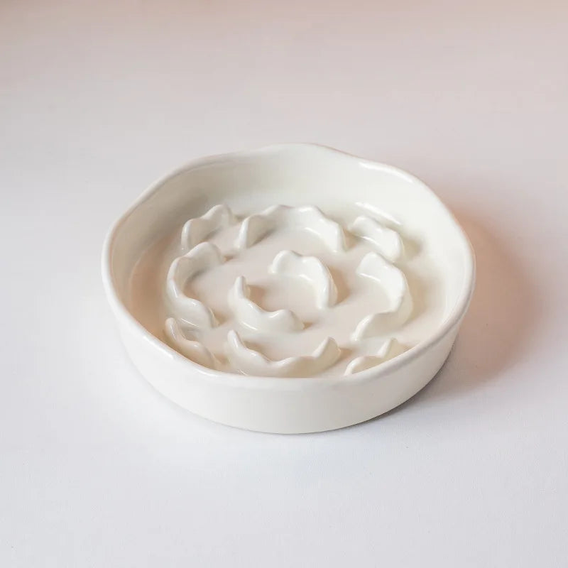 Ceramic Slow Food Bowl High Footed Cat Bowl Neck Protection Bowl Not Easy To Knock Over Dog Anti Choking Bowl Slow Food Bowl New Peaceful Pleasures Health and Wellness WHITE