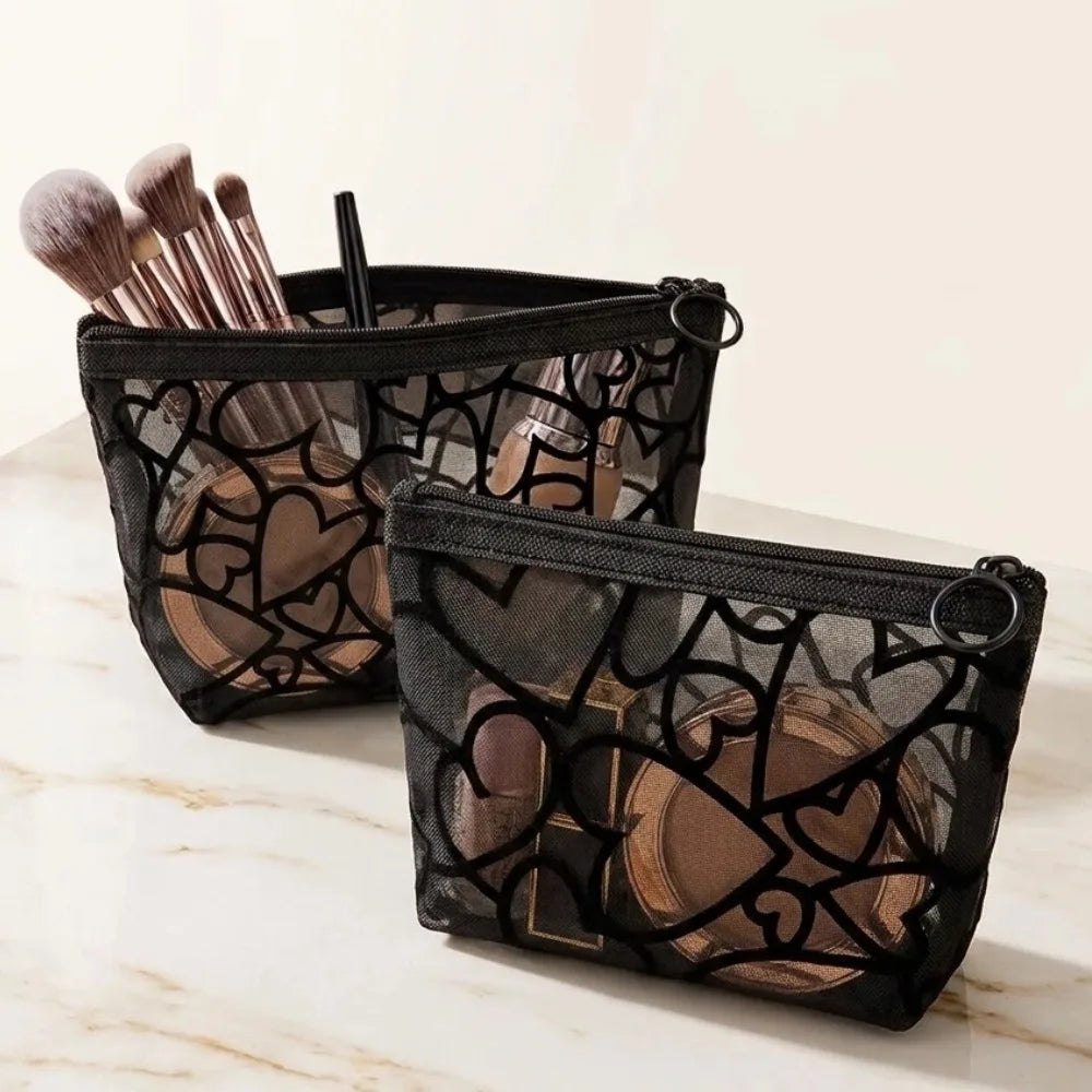Black Nylon Mesh Cosmetic Bag Transparent Makeup Pouch Travel Toiletry Organizer Multifunction Zipper Storage Bag For Women Peaceful Pleasures Health and Wellness