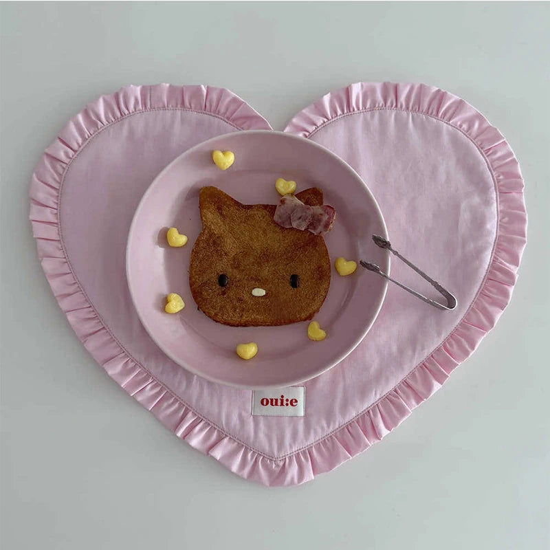 Lace Heart-shaped Checkered Coasters Cute Fabric Coasters Jewelry Heat-insulating Heat-resistant Hanging Pad Kitchen Desktop Mat Peaceful Pleasures Health and Wellness Pink