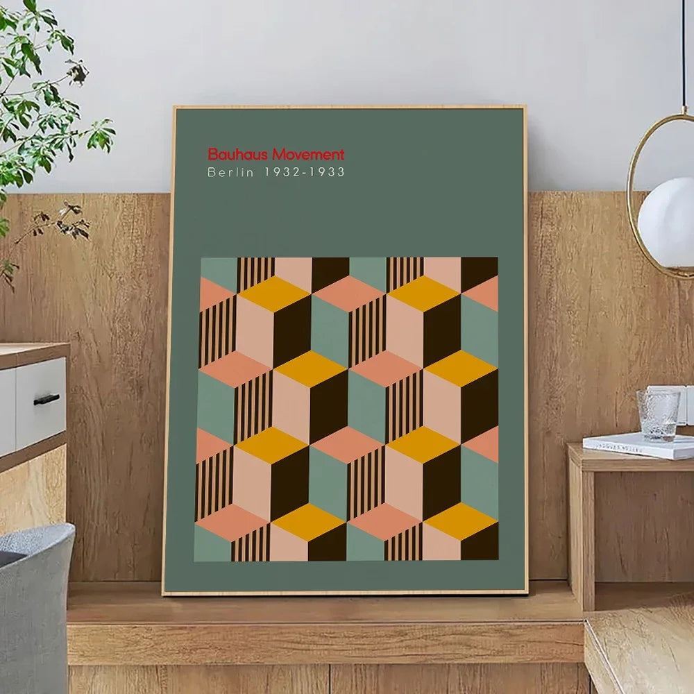Modern Abstraction Wall Art Poster Prints Bauhaus Geometric Buildings Canvas Painting Picture for Bathroom Room Home Decor Peaceful Pleasures Health and Wellness