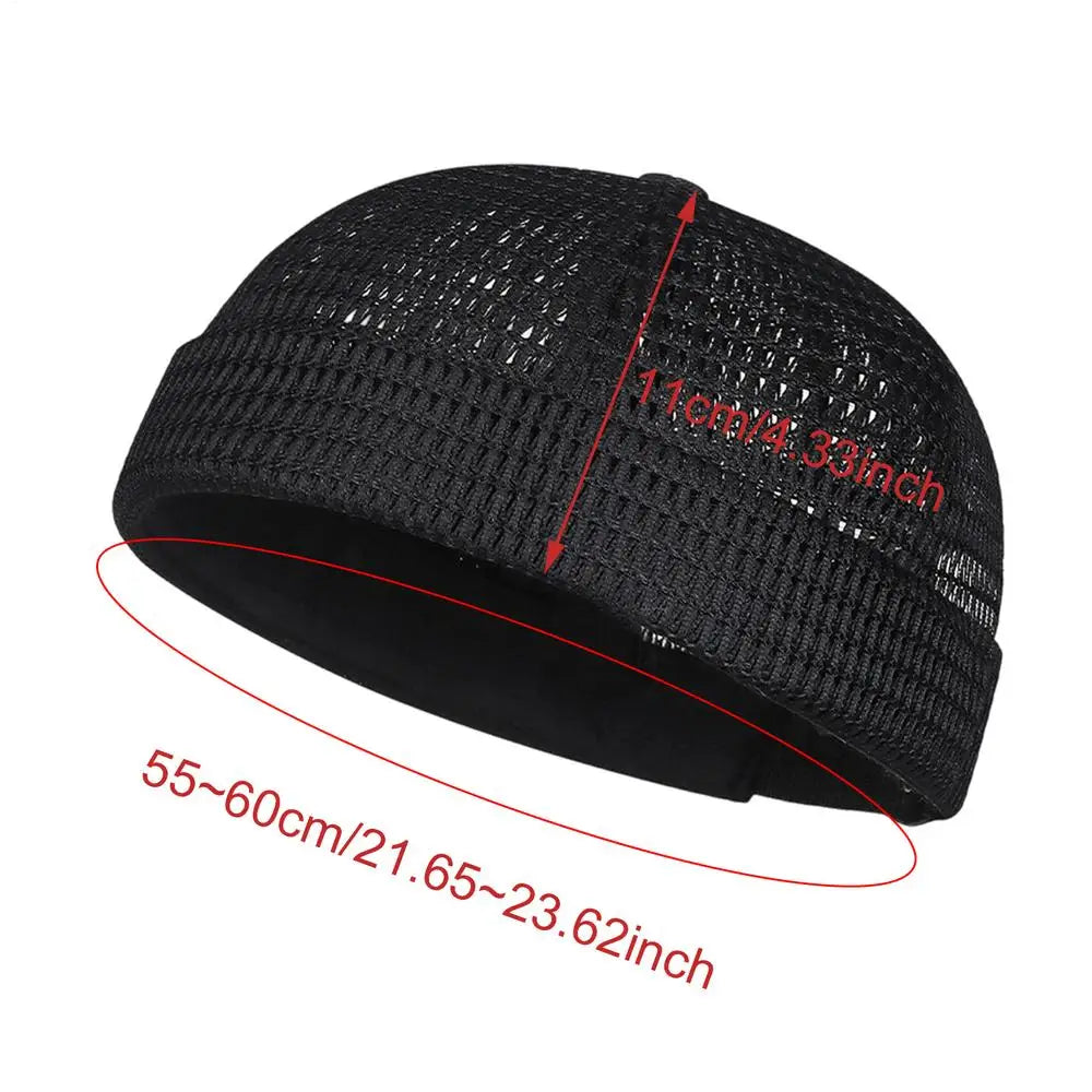 Breathable Mesh Brimless Hat Summer Skullcap Beanie for Men Grandfather Senior Bald Head, Outdoor Sports Running Cycling Travel Peaceful Pleasures Health and Wellness Black